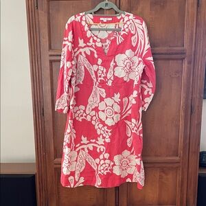 Boden pink and white linen floral shift dress, sz 16 (UK20)